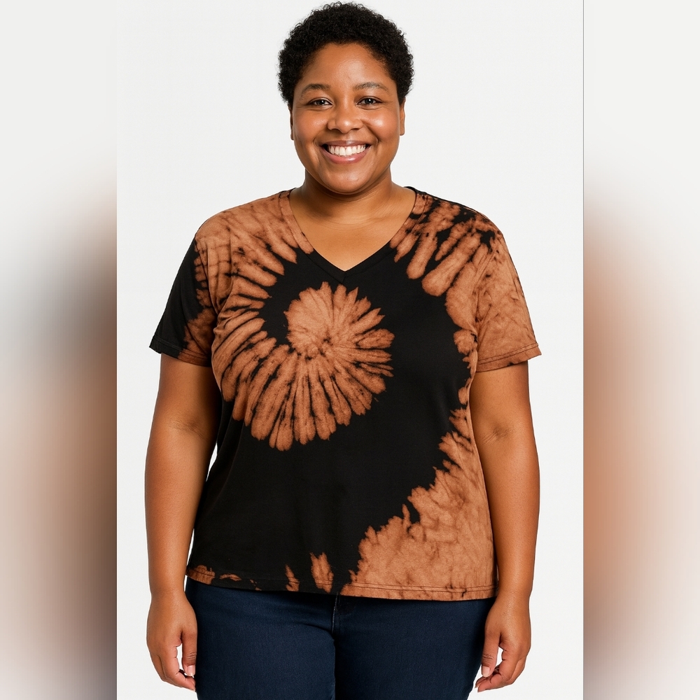 Ladies V Neck Reverse Dye Spiral Design XL Tee